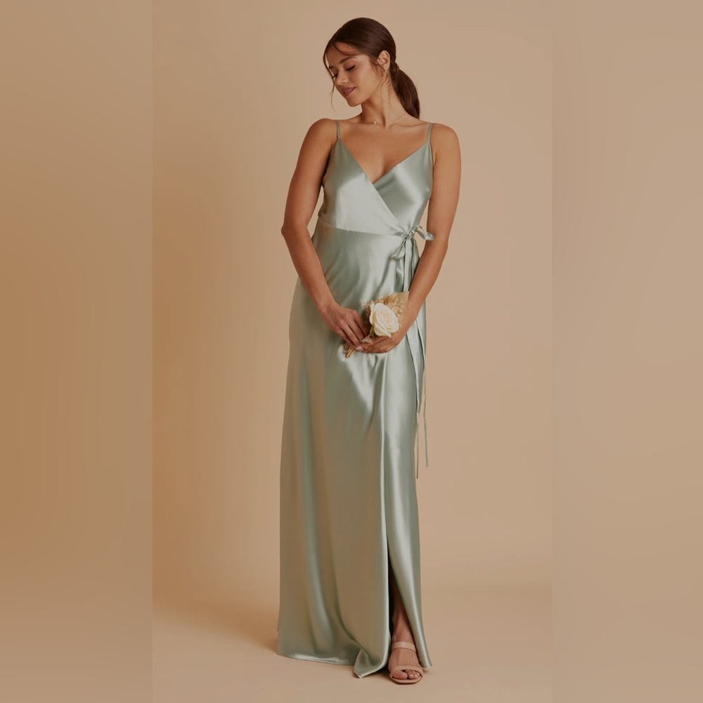 Birdy Grey Sage Satin Wrap Bridesmaid Dress